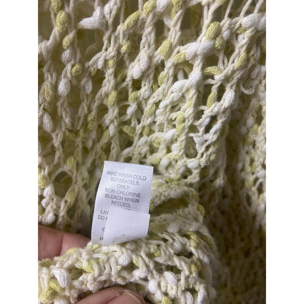 J Jill Pullover Sweater Womens Medium Celedon Green White Open Knit V Neck - Picture 5 of 8
